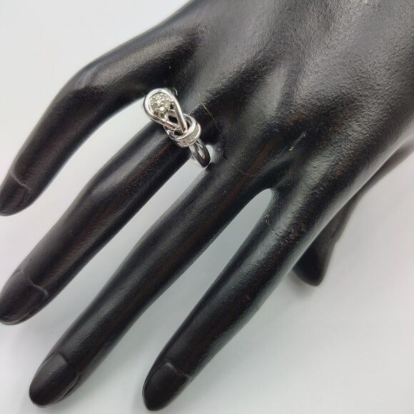 Sterling Silver 925 Designer Pave Diamond Knot Design Ring Sz 7 - Picture 10 of 15